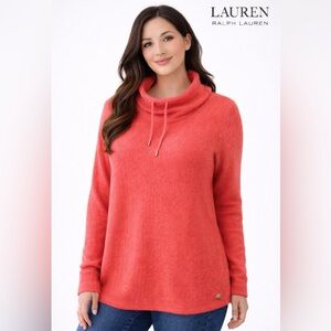 Lauren Ralph Lauren Coral Cowl Neck Cotton Knit Sweater Size large thermal